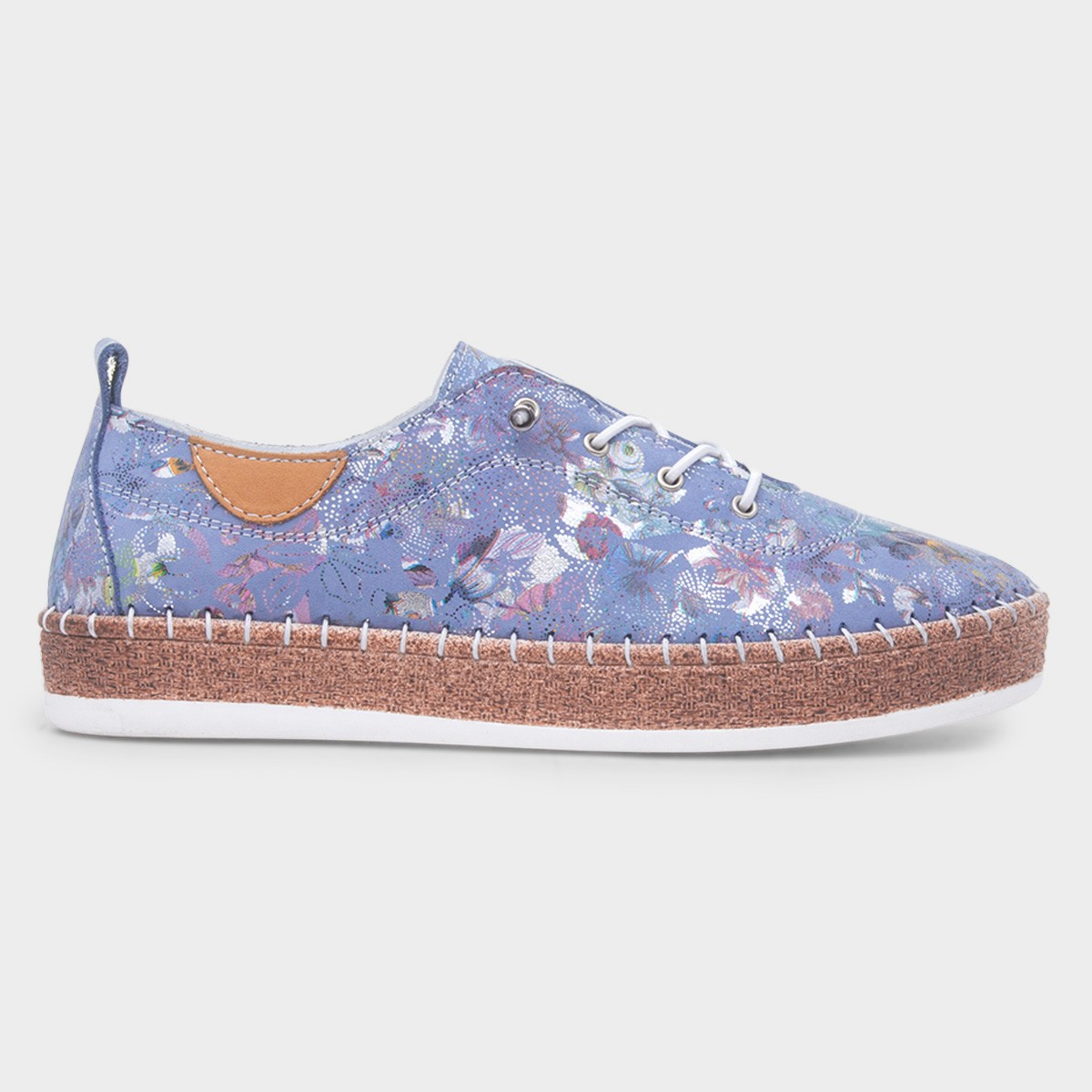 Iva Womens Blue Floral Leather Shoe