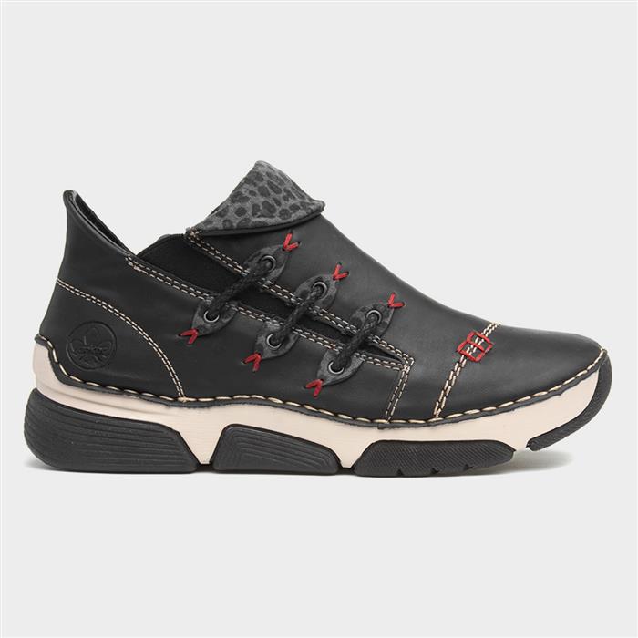 Womens Black Zip Up Chunky Casual Shoe