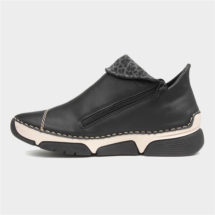 Womens Black Zip Up Chunky Casual Shoe