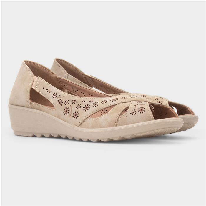 Kate Womens Beige Open Toe Wedge Shoe