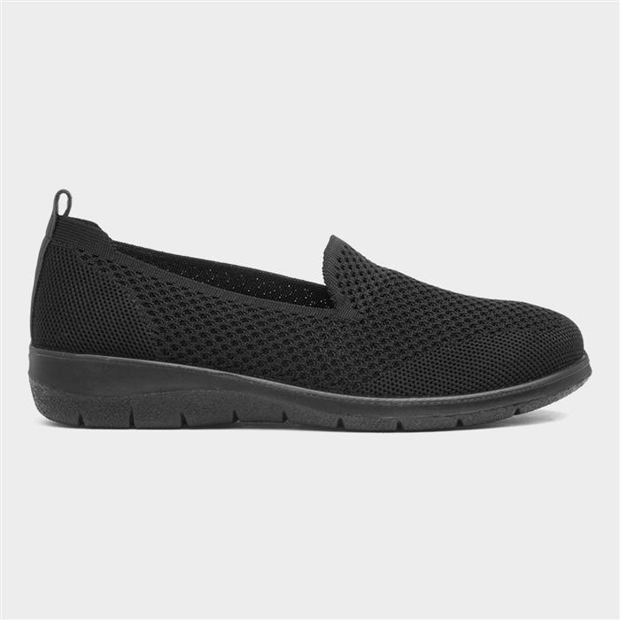 Leona Womens Black Wedge Knitted Shoe