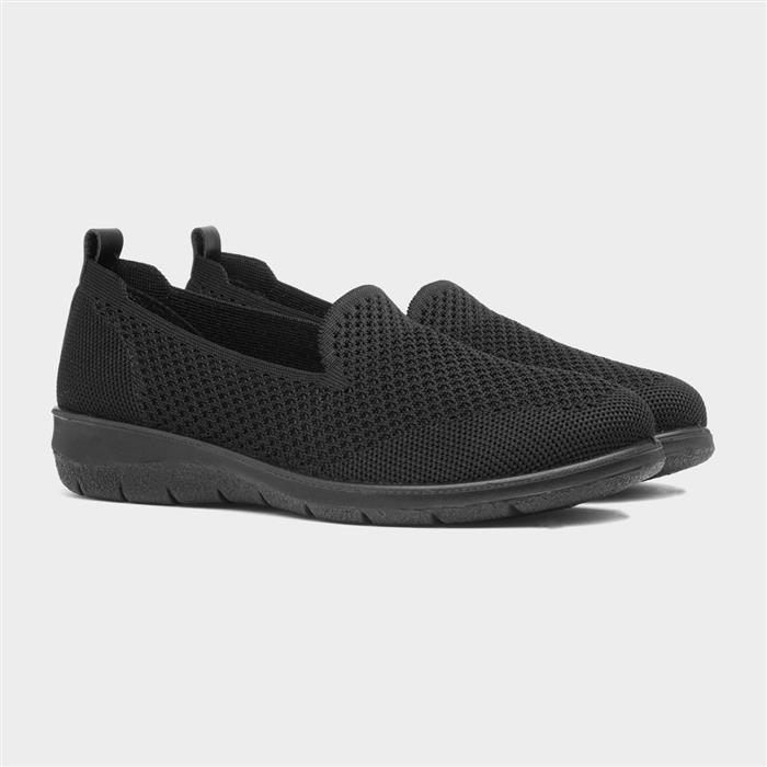 Leona Womens Black Wedge Knitted Shoe