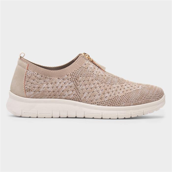 Astrid Womens Beige Zip Up Knit Shoe