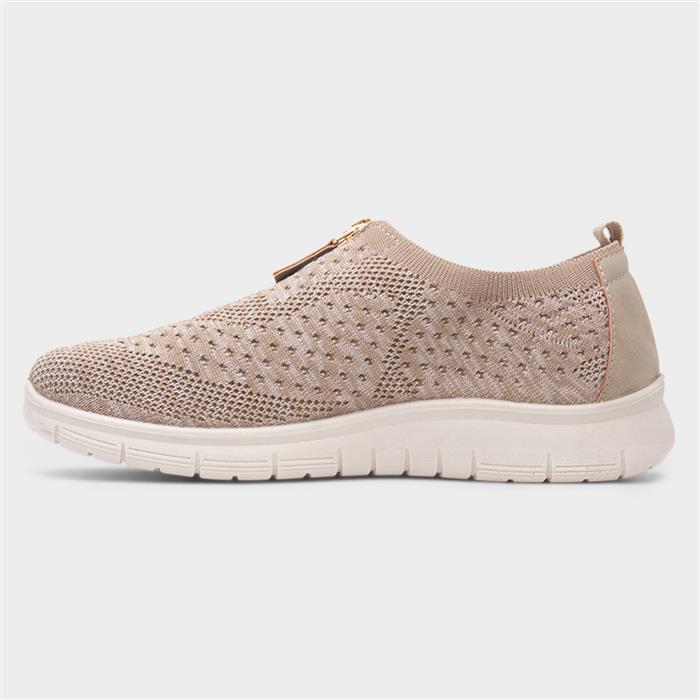 Astrid Womens Beige Zip Up Knit Shoe