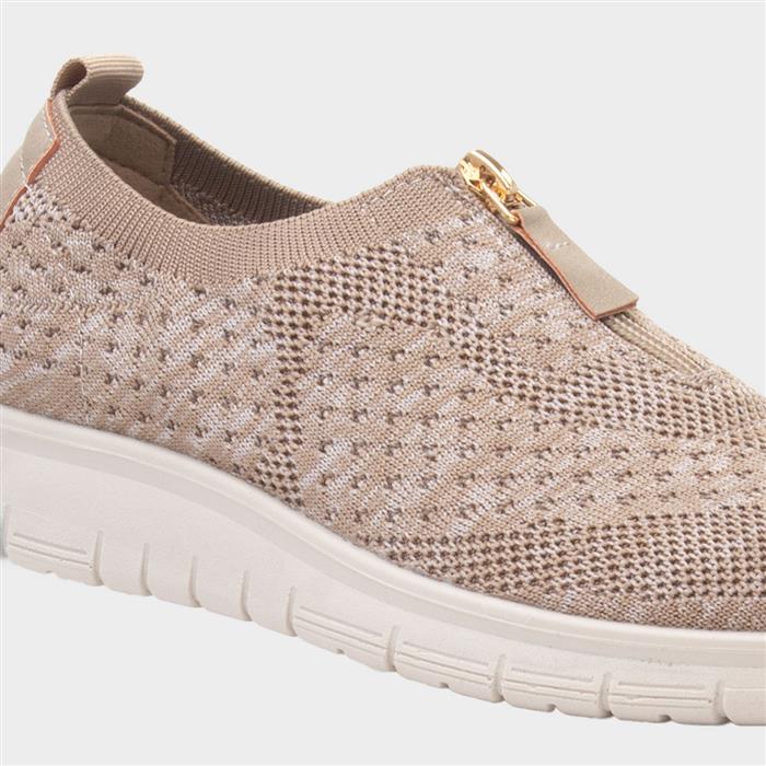 Astrid Womens Beige Zip Up Knit Shoe