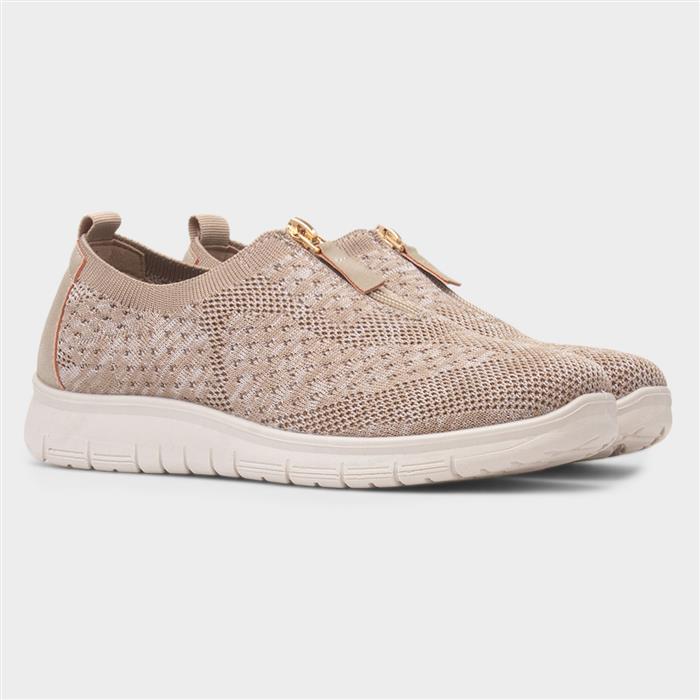 Astrid Womens Beige Zip Up Knit Shoe