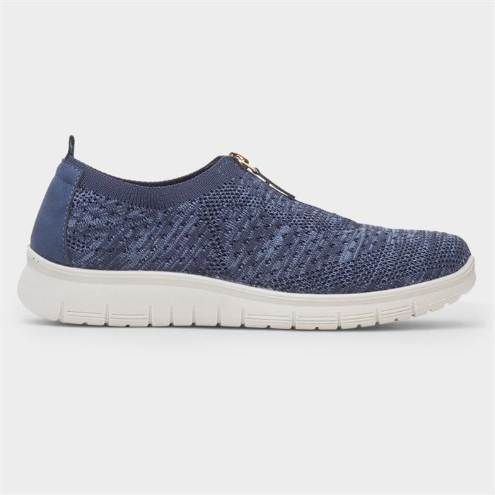 Astrid Womens Blue Zip Up Knit Shoe