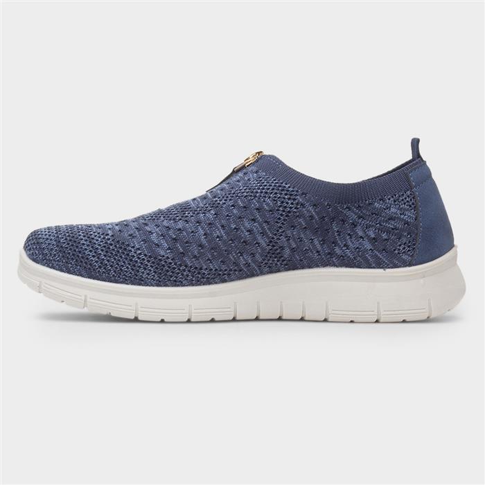 Astrid Womens Blue Zip Up Knit Shoe