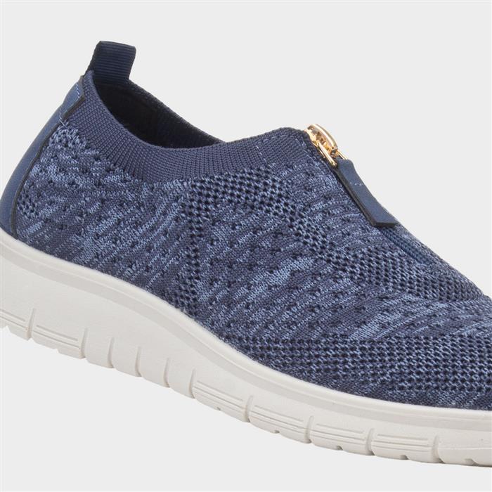 Astrid Womens Blue Zip Up Knit Shoe