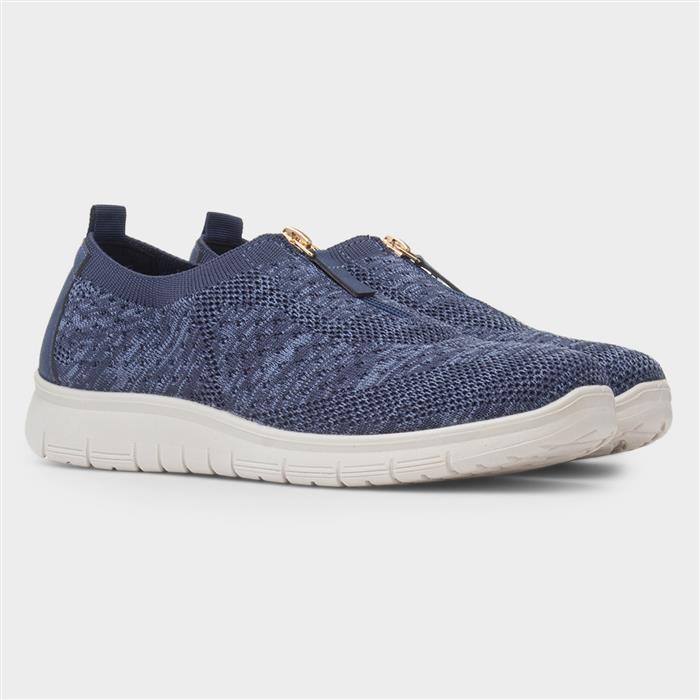 Astrid Womens Blue Zip Up Knit Shoe