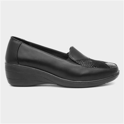 Womens Black Slip On Wedge Shoe