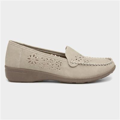 Womens Beige Casual Loafer Shoe
