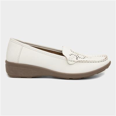 Womens White Casual Wedge Loafer Shoe