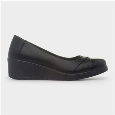 Womens Black Wedge Slip On Casual Shoe