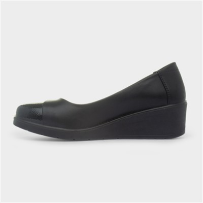 Womens Black Wedge Slip On Casual Shoe