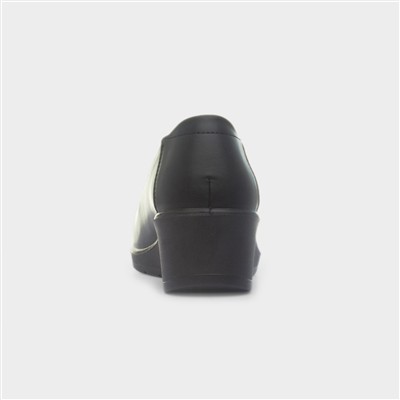 Womens Black Wedge Slip On Casual Shoe