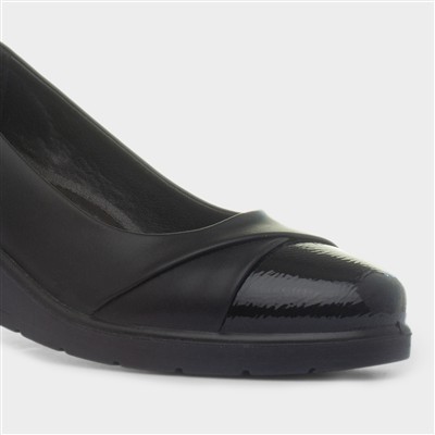Womens Black Wedge Slip On Casual Shoe