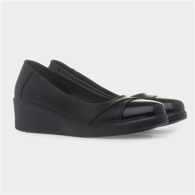 Womens Black Wedge Slip On Casual Shoe