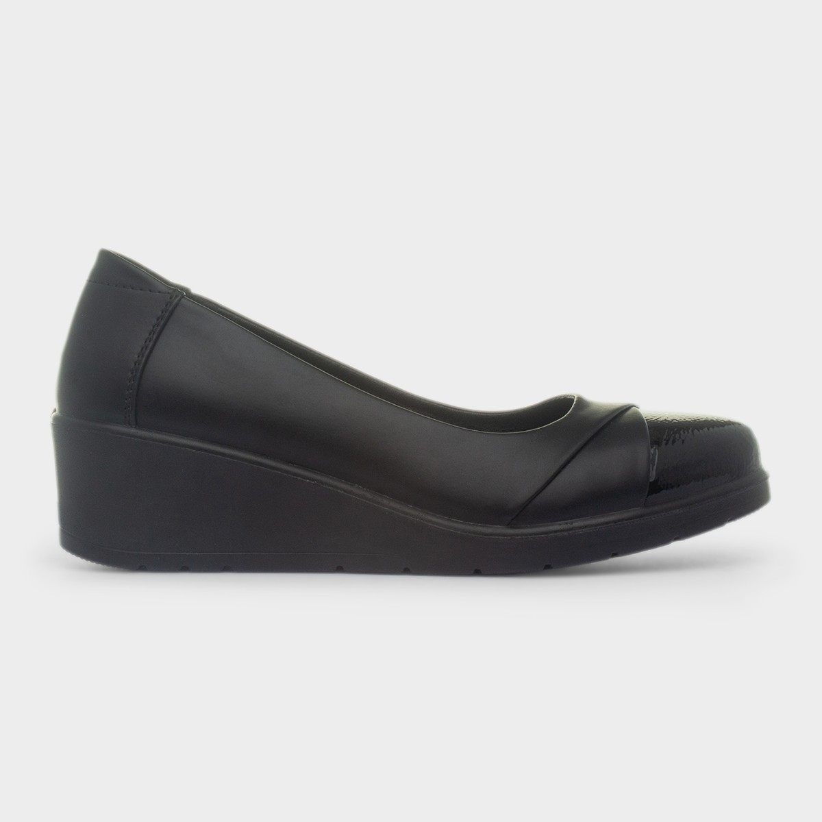 Womens Black Wedge Slip On Casual Shoe