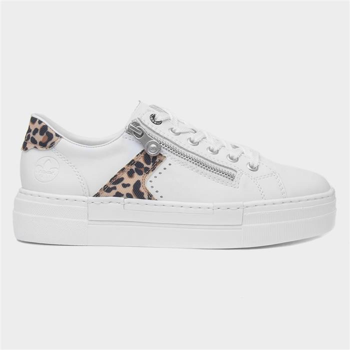 Rieker Women's White Leather Leopard Print Zip Shoe Size 41