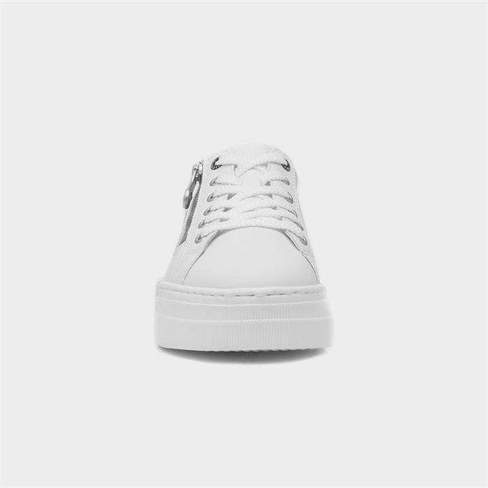 Womens White Leather Leopard Print Zip Shoe