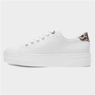Womens White Leather Leopard Print Shoe