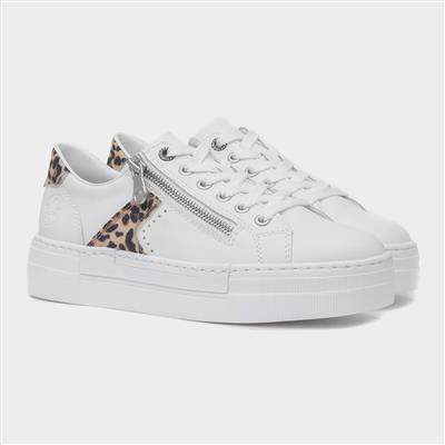 Womens White Leather Leopard Print Shoe