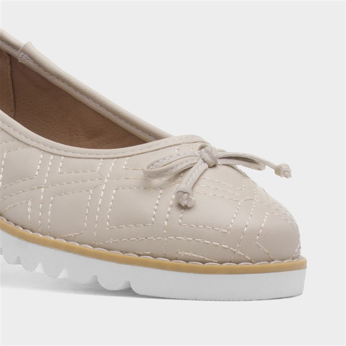 Kim Womens Beige Bow Ballerina Shoe