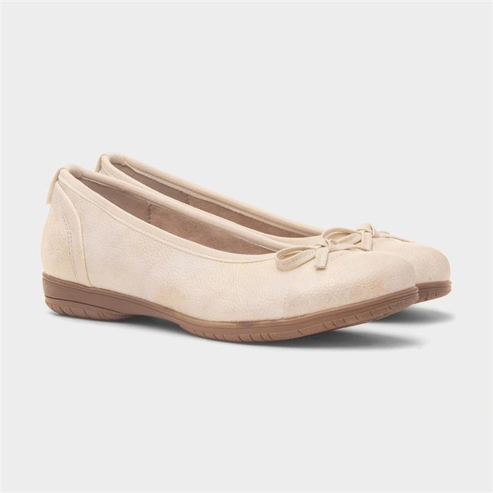 Penny Womens Gold Bow Wide Fit Ballerina