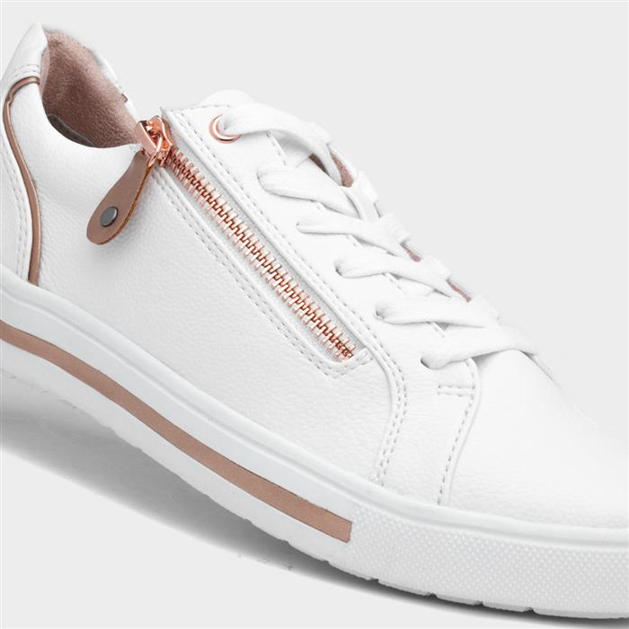 Womens White Zip Lace Up Wide Fit Shoe