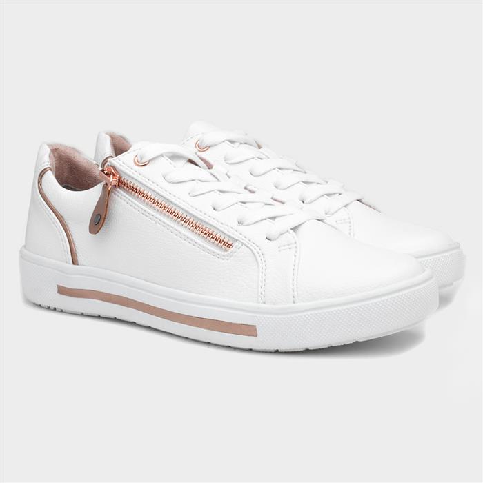 Womens White Zip Lace Up Wide Fit Shoe