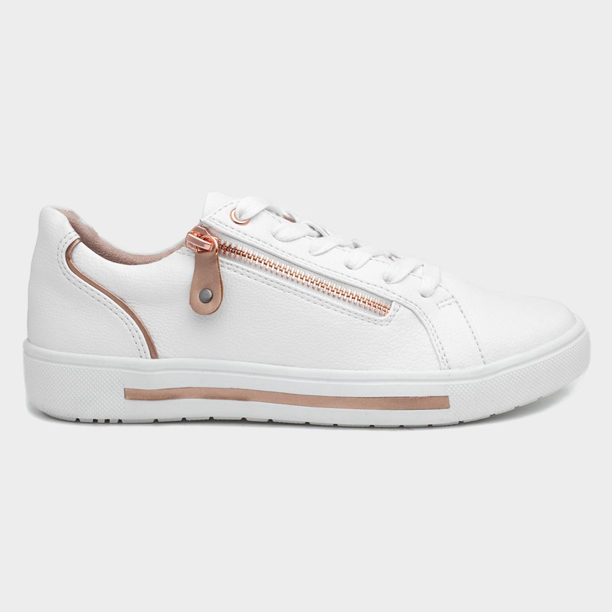 Jenny Womens White Side Zip Shoe