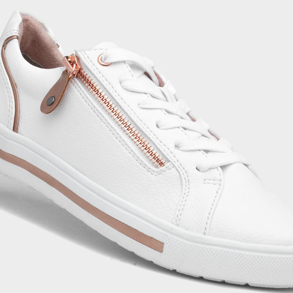 Soft Line Womens White Zip Lace Up Wide Fit Shoe-12119 | shoezone
