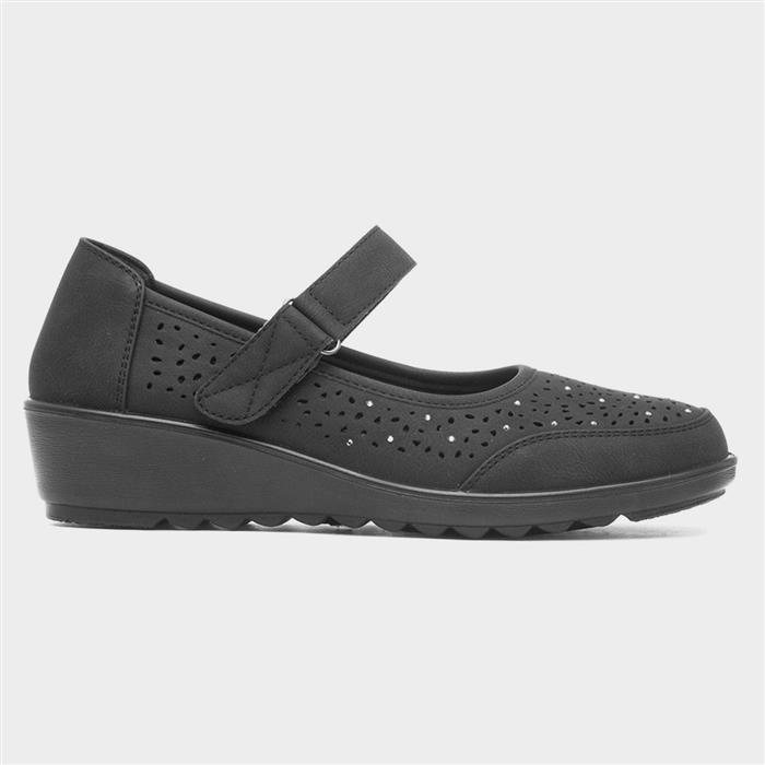 Women's Black Easy Fasten Wedge Shoes