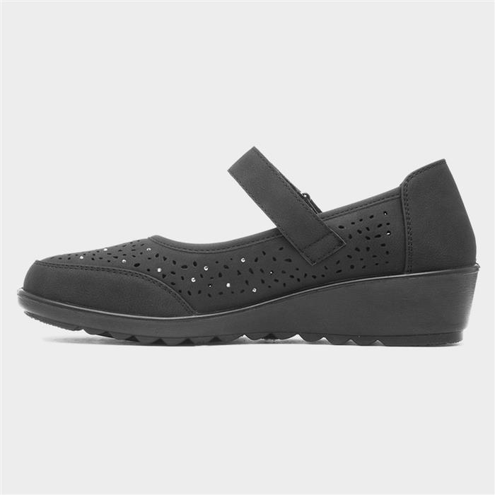 Women's Black Easy Fasten Wedge Shoes