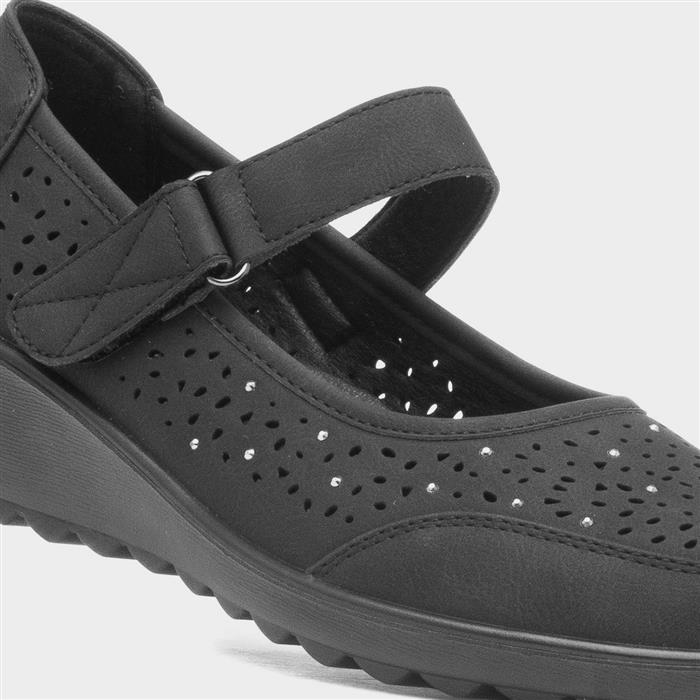 Women's Black Easy Fasten Wedge Shoes