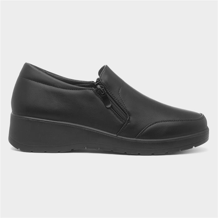 Womens Black Zip Up Wedge Shoe