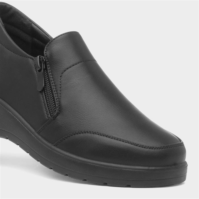 Womens Black Zip Up Wedge Shoe