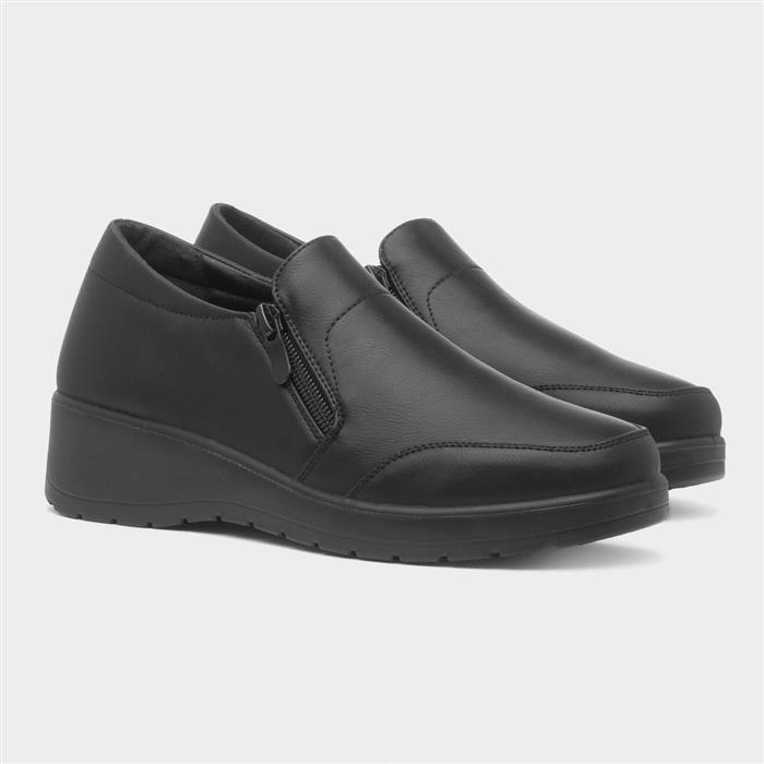 Womens Black Zip Up Wedge Shoe