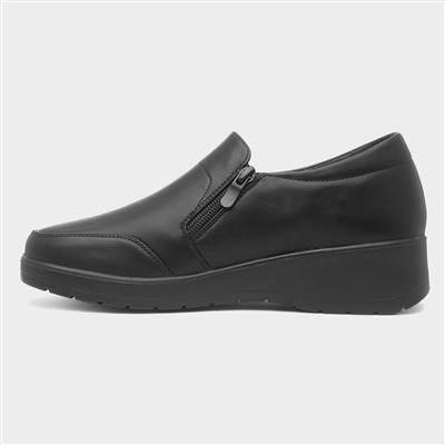 Womens Black Zip Up Wedge Shoe