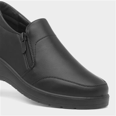 Womens Black Zip Up Wedge Shoe