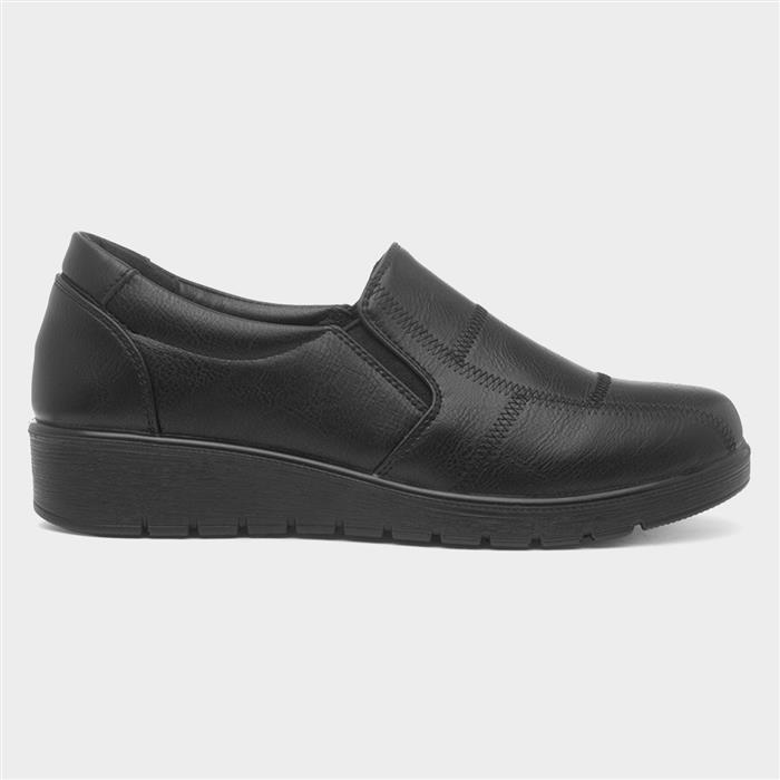 Womens Black Slip On Wedge Casual Shoes