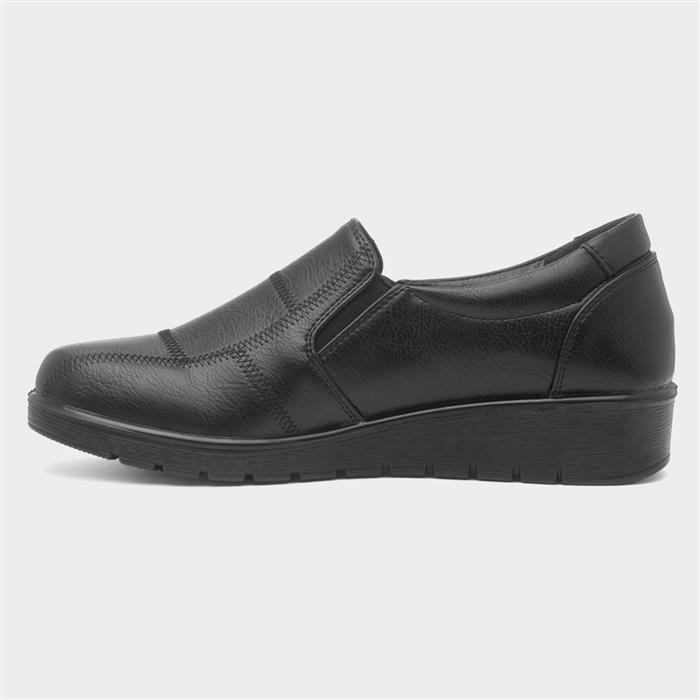 Womens Black Slip On Wedge Casual Shoes