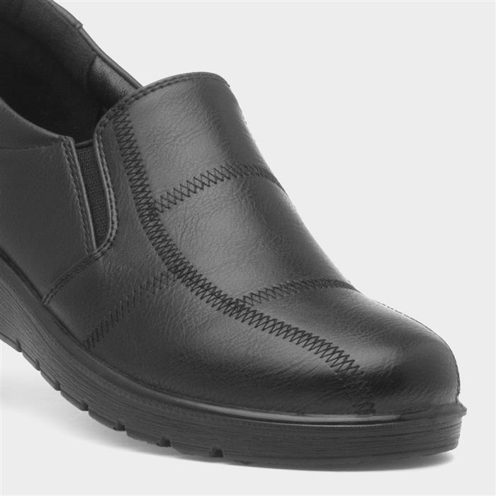 Womens Black Slip On Wedge Casual Shoes