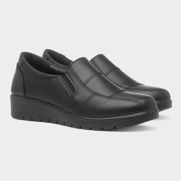 Womens Black Slip On Wedge Casual Shoes