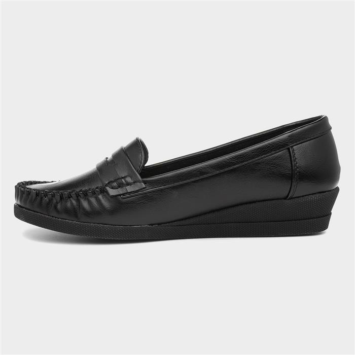 Womens Black Wedge Moccasin Loafer Shoe