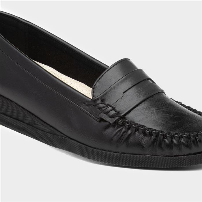 Womens Black Wedge Moccasin Loafer Shoe