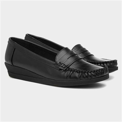 Womens Black Moccasin Loafer Shoe