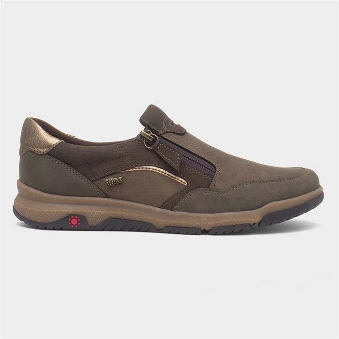 Carly Womens Khaki Casual Zip Up Flat Shoe