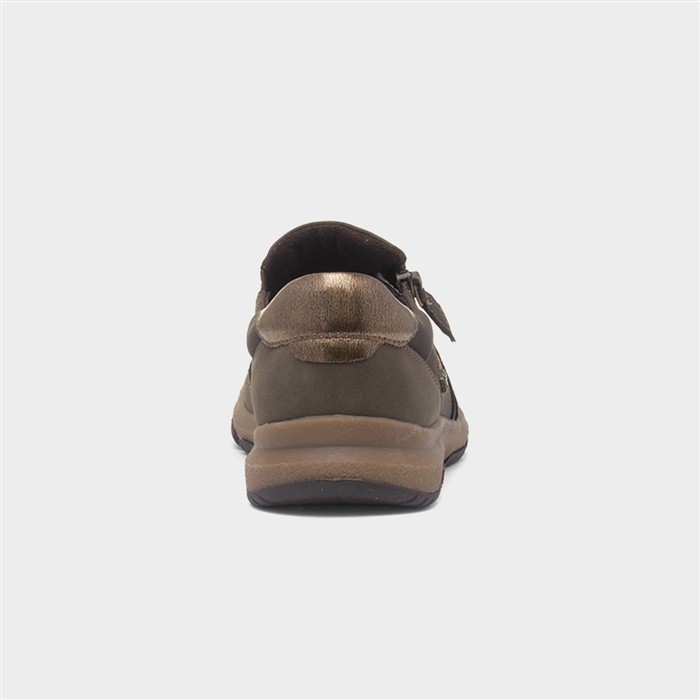 Carly Womens Khaki Casual Zip Up Flat Shoe